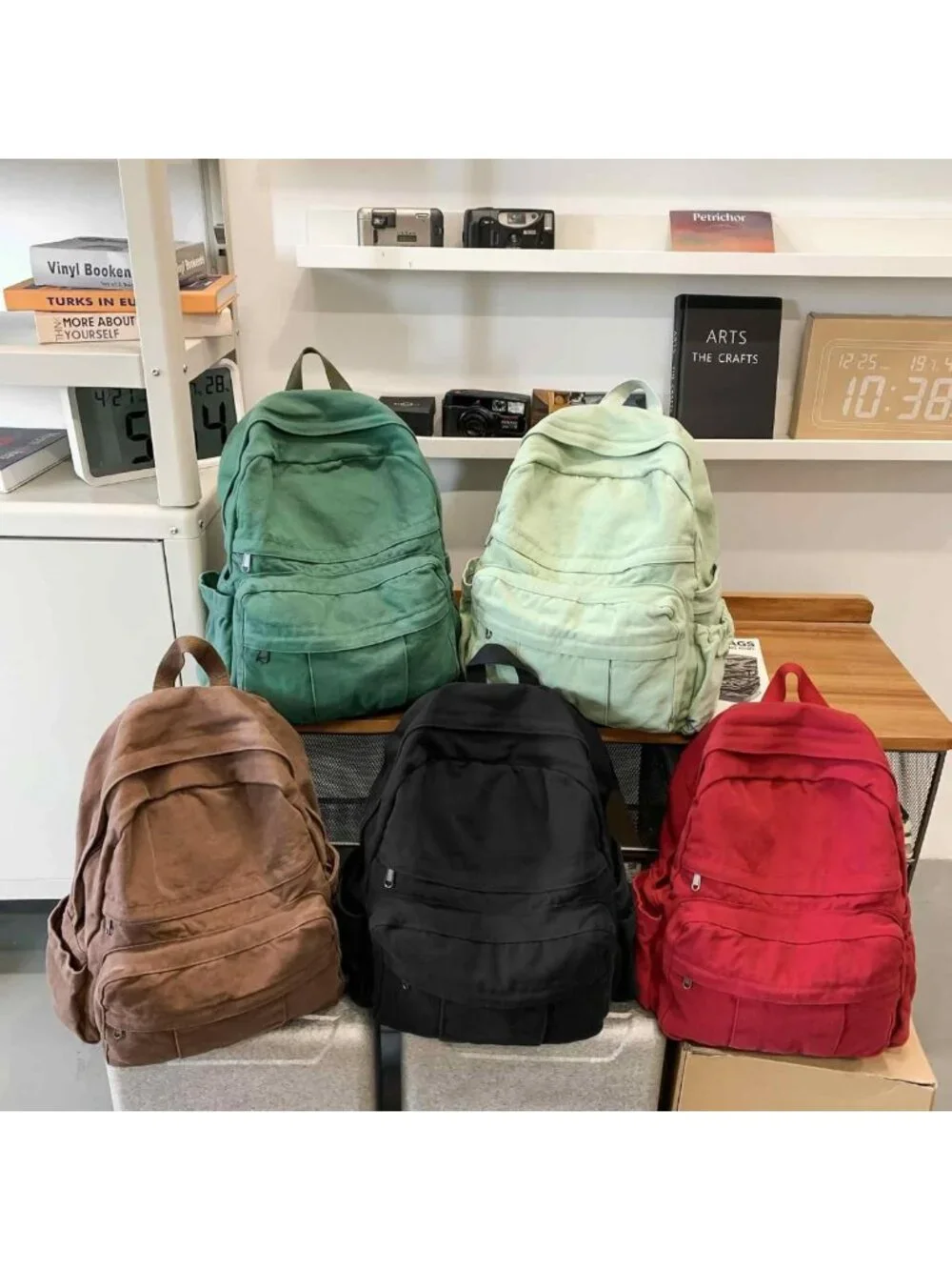 Military Green Canvas Backpack | Retro Aesthetic Rucksack for Students & Travel